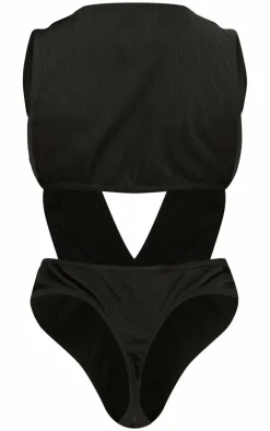 Shape Rib Plunge Front Open Back Bodysuit-PrettyLittleThing New