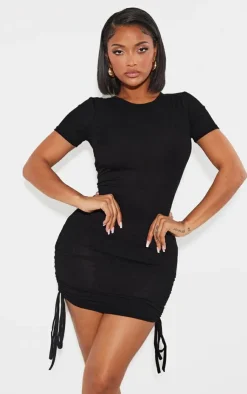 Shape Rib Short Sleeve Ruched Side Bodycon Dress-PrettyLittleThing Best