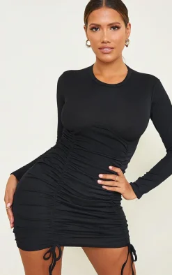 Shape Rib Underbust Long Sleeve Ruched Bodycon Dress-PrettyLittleThing Clearance