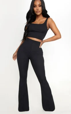 Hot PrettyLittleThing Shape Ribbed Flared Pants Black
