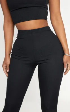 Hot PrettyLittleThing Shape Ribbed Flared Pants Black
