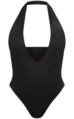 Shape Ribbed Halterneck Plunge Bodysuit-PrettyLittleThing Outlet