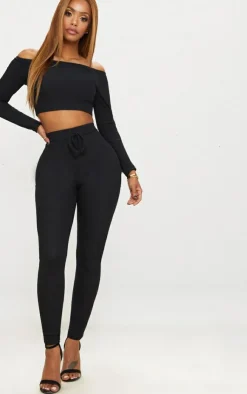 Clearance PrettyLittleThing Shape Ribbed High Waist Leggings Black