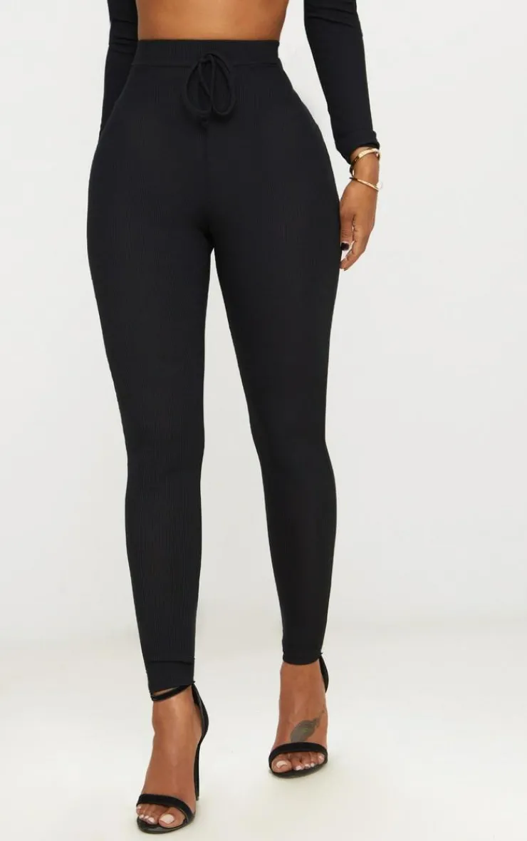 Clearance PrettyLittleThing Shape Ribbed High Waist Leggings Black