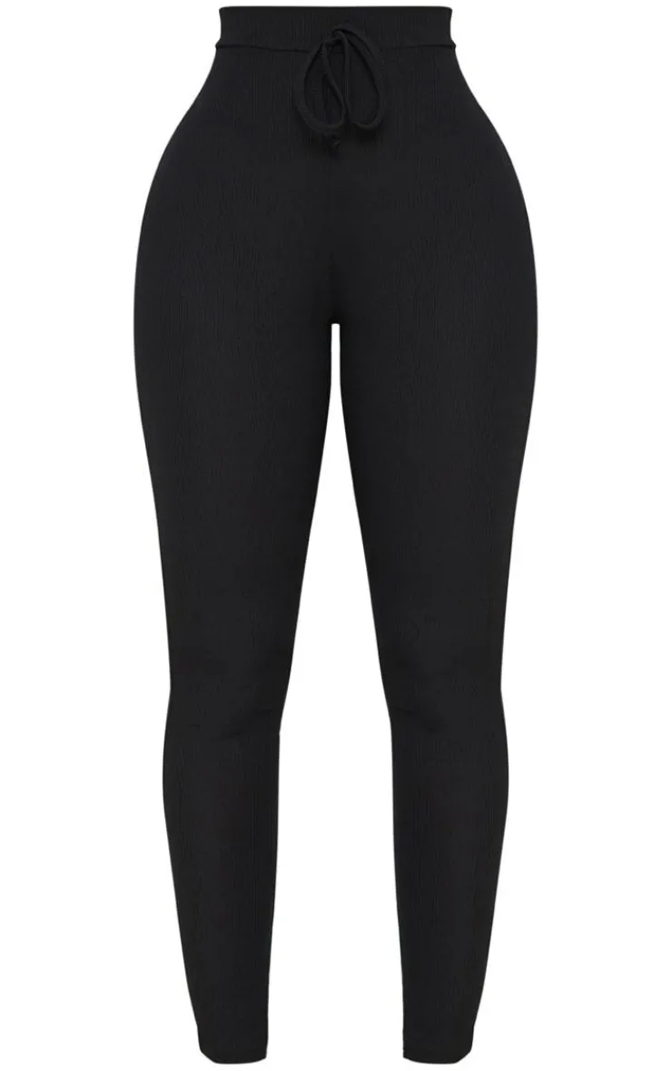 Clearance PrettyLittleThing Shape Ribbed High Waist Leggings Black