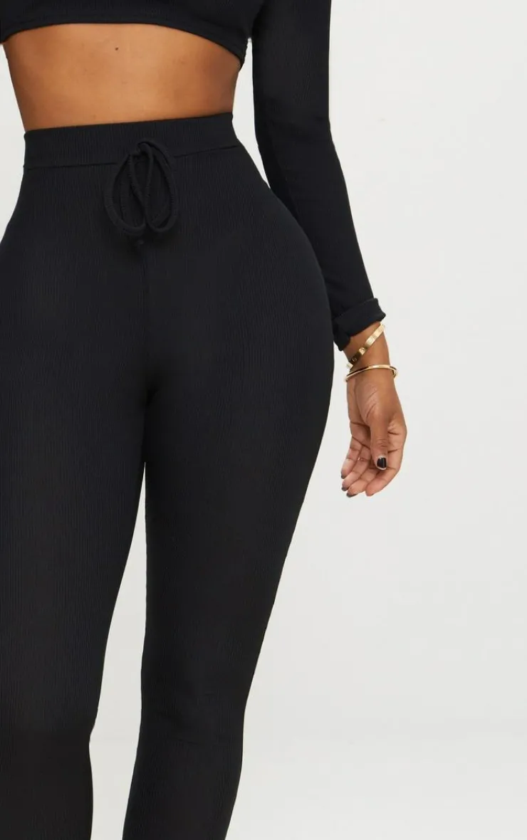 Clearance PrettyLittleThing Shape Ribbed High Waist Leggings Black