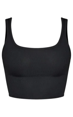 Best PrettyLittleThing Shape Ribbed Scoop Neck Crop Top Black