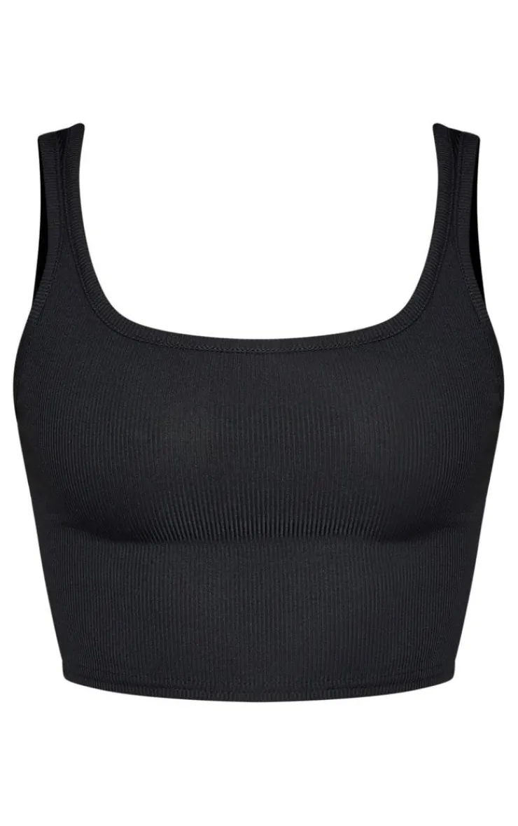 Best PrettyLittleThing Shape Ribbed Scoop Neck Crop Top Black