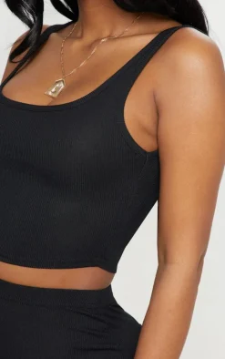 Best PrettyLittleThing Shape Ribbed Scoop Neck Crop Top Black