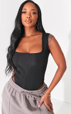 PrettyLittleThing Sleeveless Tops*Shape Ribbed Square Neck Sleeveless Bodysuit