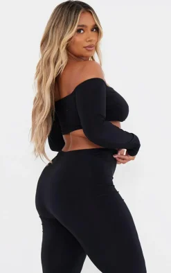 Clearance PrettyLittleThing Shape Ring Detail Bardot Crop Top Black