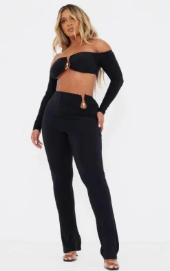 Clearance PrettyLittleThing Shape Ring Detail Bardot Crop Top Black