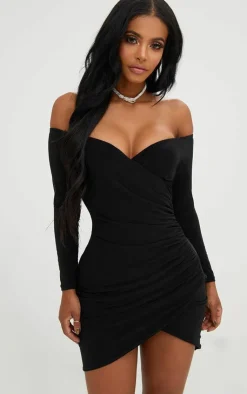 Shape Ruched Bardot Bodycon Dress-PrettyLittleThing Outlet