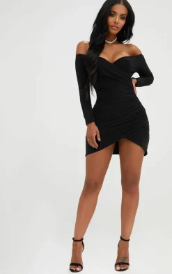 Shape Ruched Bardot Bodycon Dress-PrettyLittleThing Outlet