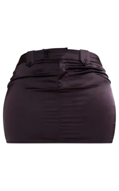 Online PrettyLittleThing Shape Satin Button Detail Mini Skirt Black