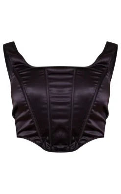 Sale PrettyLittleThing Shape Satin Structed Corset Black