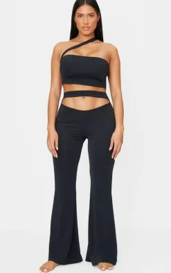 Best PrettyLittleThing Shape Sculpt Cut Out Waist Flared Pants Black