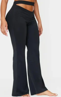 Best PrettyLittleThing Shape Sculpt Cut Out Waist Flared Pants Black
