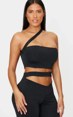 Best PrettyLittleThing Shape Sculpt Cut Out Waist Flared Pants Black