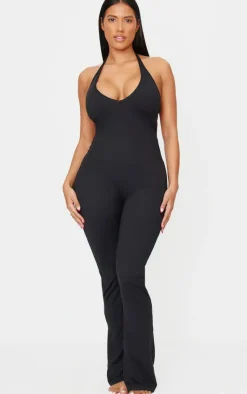 PrettyLittleThing Snatched*Shape Sculpt Halter Neck Strappy Back Flared Jumpsuit