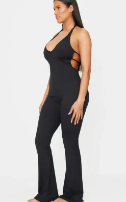 PrettyLittleThing Snatched*Shape Sculpt Halter Neck Strappy Back Flared Jumpsuit