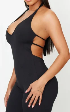 PrettyLittleThing Snatched*Shape Sculpt Halter Neck Strappy Back Flared Jumpsuit