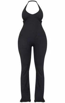 PrettyLittleThing Snatched*Shape Sculpt Halter Neck Strappy Back Flared Jumpsuit