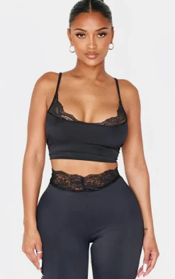 Sale PrettyLittleThing Shape Sculpt Lace Trim Cami Top Black