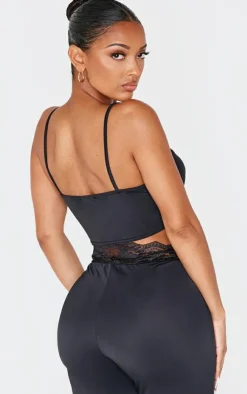 Sale PrettyLittleThing Shape Sculpt Lace Trim Cami Top Black