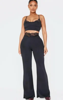 Hot PrettyLittleThing Shape Sculpt Lace Trim Flared Pants Black