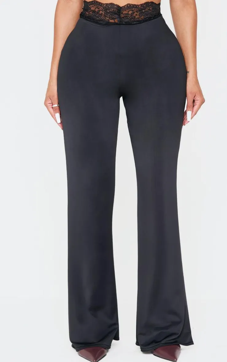 Hot PrettyLittleThing Shape Sculpt Lace Trim Flared Pants Black