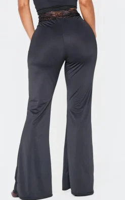 Hot PrettyLittleThing Shape Sculpt Lace Trim Flared Pants Black