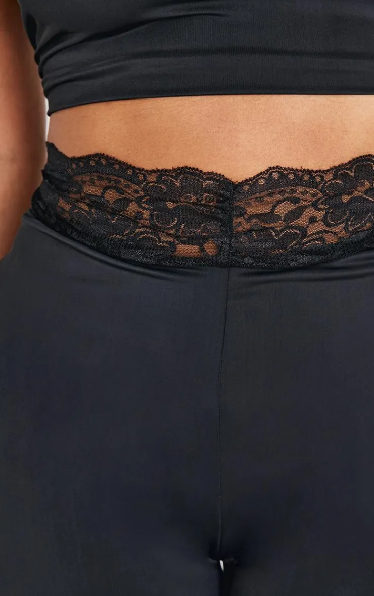 Hot PrettyLittleThing Shape Sculpt Lace Trim Flared Pants Black