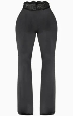 Hot PrettyLittleThing Shape Sculpt Lace Trim Flared Pants Black
