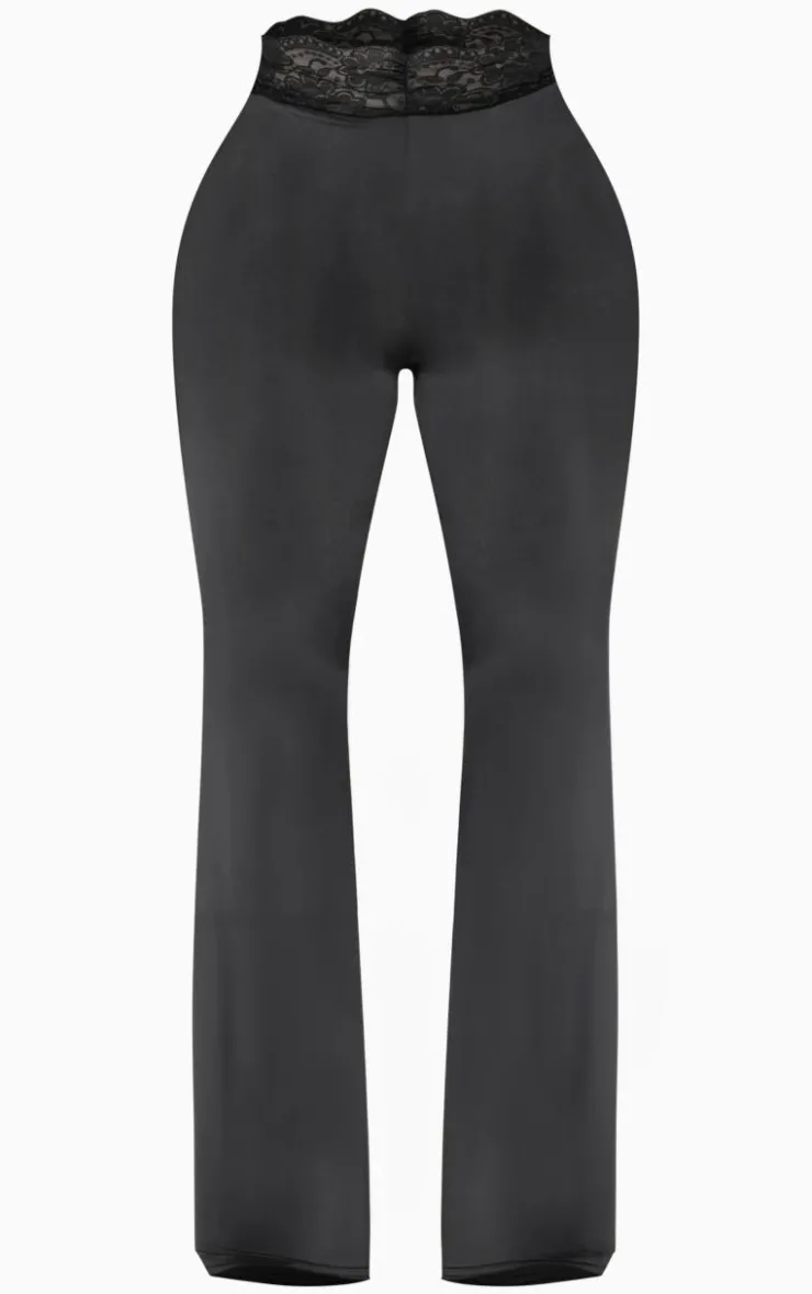 Hot PrettyLittleThing Shape Sculpt Lace Trim Flared Pants Black