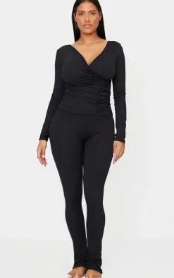 Sale PrettyLittleThing Shape Sculpt Long Sleeve Wrap Front Top Black