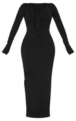 Shape Sculpt Plunge Front Strappy Waist Long Sleeve Maxi Dress-PrettyLittleThing Best