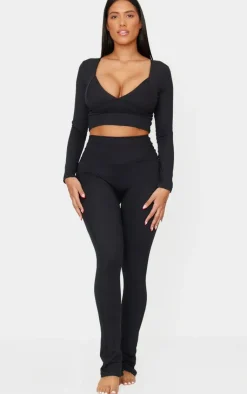 Outlet PrettyLittleThing Shape Sculpt Plunge Front Long Sleeve Top Black