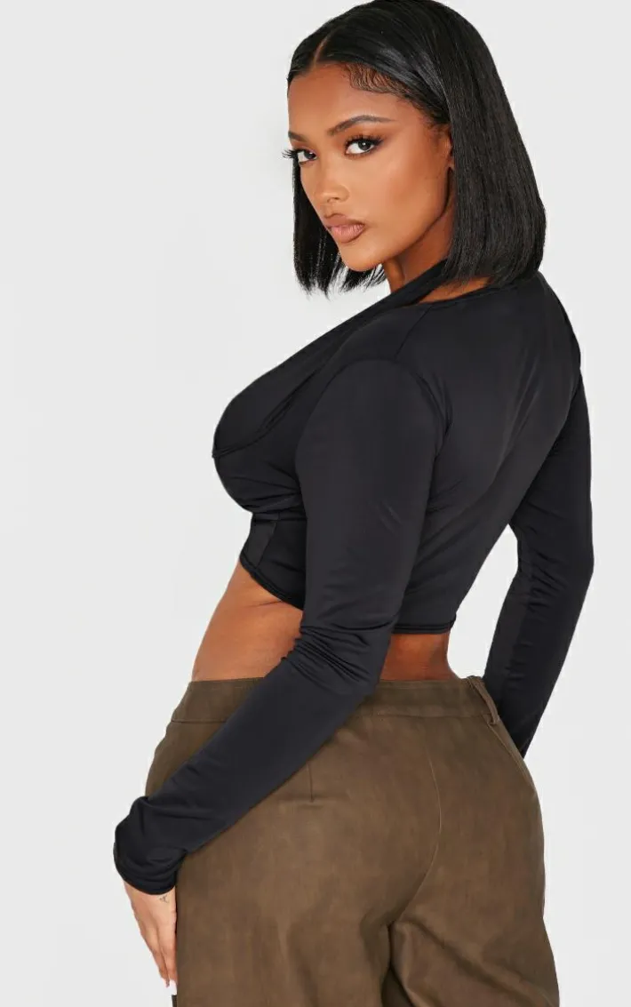 Shape Black Sculpt Plunge Front Halter Off Shoulder Top