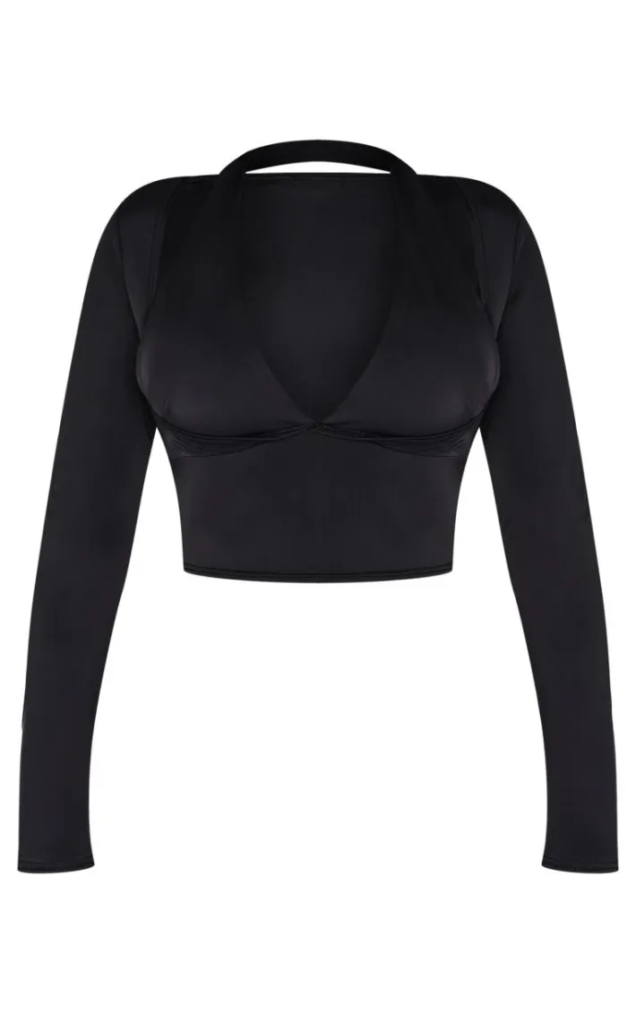 Shape Black Sculpt Plunge Front Halter Off Shoulder Top