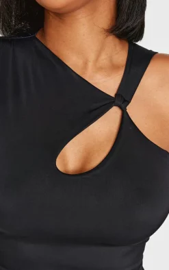 Hot PrettyLittleThing Shape Sculpt Twist Shoulder Crop Top Black