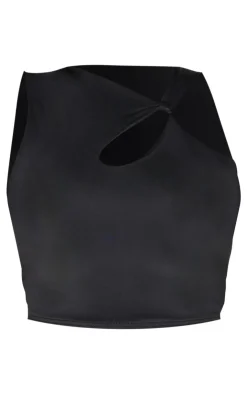 Hot PrettyLittleThing Shape Sculpt Twist Shoulder Crop Top Black