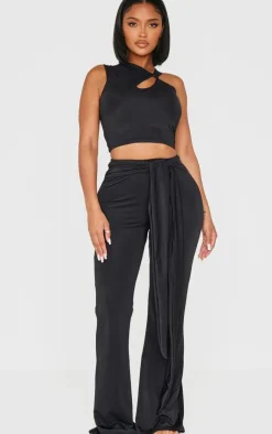 Hot PrettyLittleThing Shape Sculpt Wrap Waist Flared Pants Black