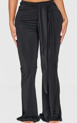 Hot PrettyLittleThing Shape Sculpt Wrap Waist Flared Pants Black
