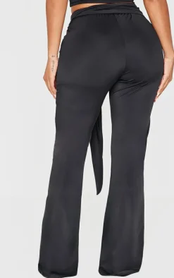 Hot PrettyLittleThing Shape Sculpt Wrap Waist Flared Pants Black