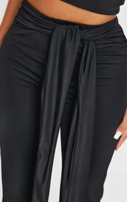 Hot PrettyLittleThing Shape Sculpt Wrap Waist Flared Pants Black