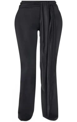 Hot PrettyLittleThing Shape Sculpt Wrap Waist Flared Pants Black