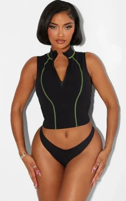 PrettyLittleThing Snatched*Shape Sculpted Contrast Stitch Zip Front Sleeveless Top