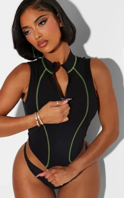 PrettyLittleThing Snatched*Shape Sculpted Contrast Stitch Zip Front Sleeveless Top