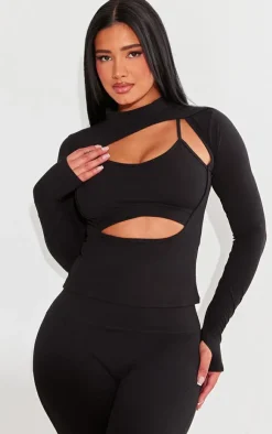 PrettyLittleThing Snatched*Shape Sculpted Cut Out Bralette Detail Long Sleeve Top